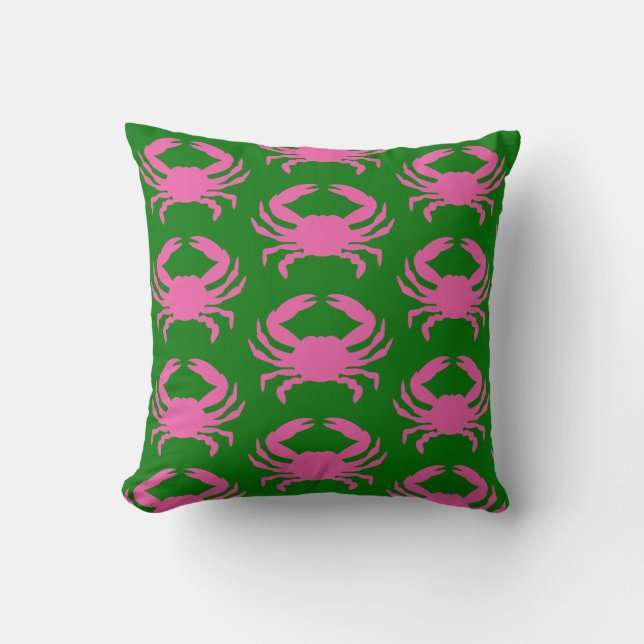 Pink and Green Crab Throw Pillow (Front)