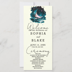 Pink and Green Crescent Moon Wedding Program