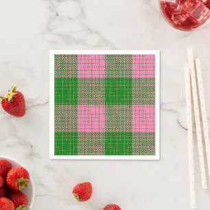Pink and Green Crosshatch Chequered Pattern Napkin