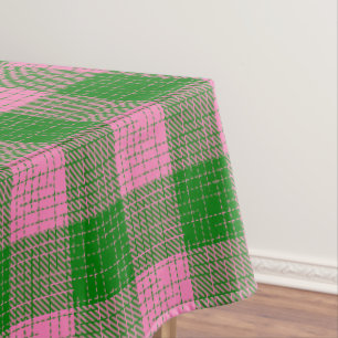 Pink and Green Crosshatch Chequered Pattern Tablecloth