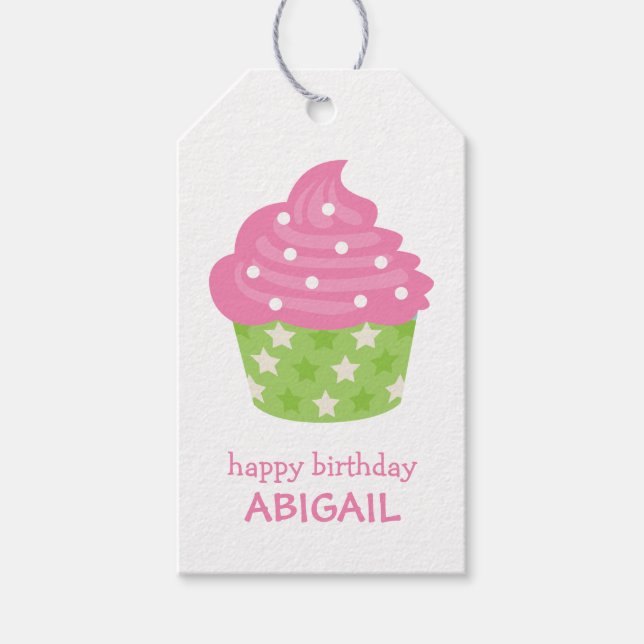 Pink and Green Cupcake Gift Tag (Front)