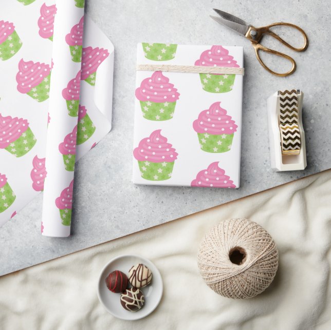 Pink and Green Cupcake Wrapping Paper (Crafts)
