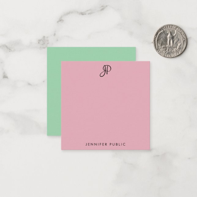 Pink And Green Custom Handwritten Monogrammed Card (Front/Back In Situ)