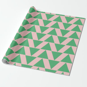 Pink and Green Cute Modern Triangle Pattern Wrapping Paper