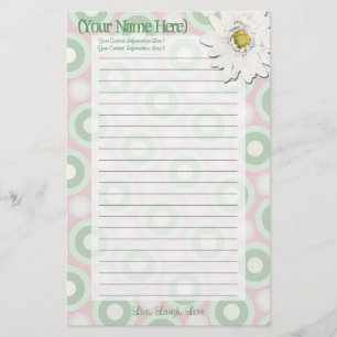 Pink and Green Daisy Personal Stationery