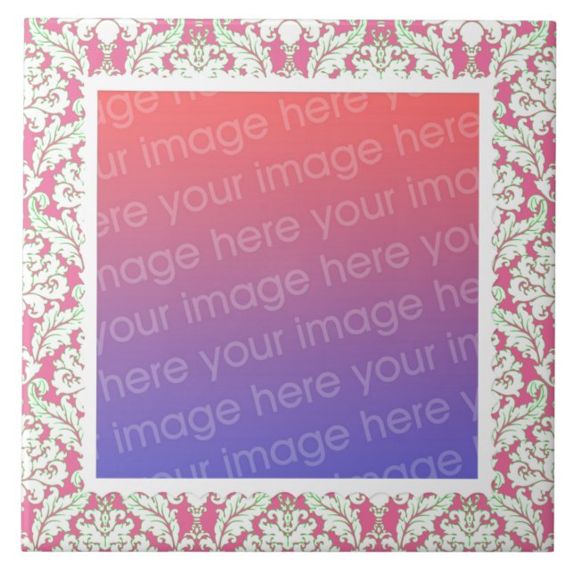 Pink and Green Damask Pattern Frame Your Photo Tile (Front)