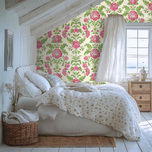 Pink and Green Damask Pattern Wallpaper