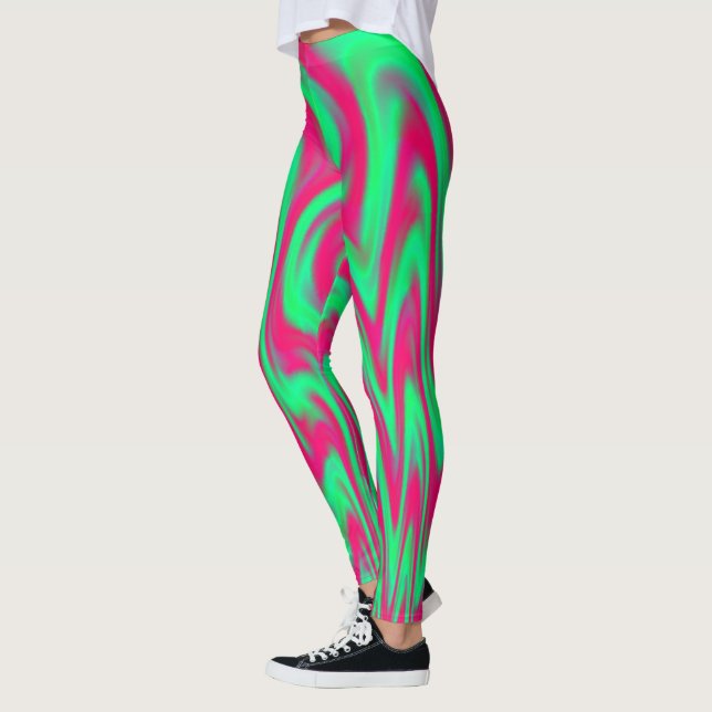 Pink and Green Dancing Flames Leggings (Left)
