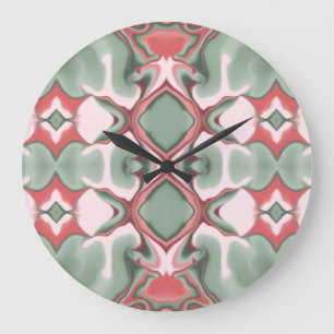 Pink and Green Diamond Kaleidoscope Pattern Large Clock