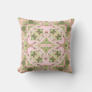 Pink and Green Doily Kaleidoscope Pattern Throw Pillow