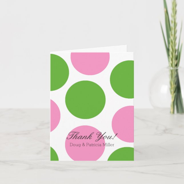Pink and Green Dots Thank You Card (Front)