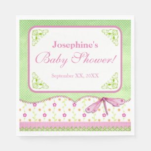Pink and Green Dragonfly Baby Shower Napkin