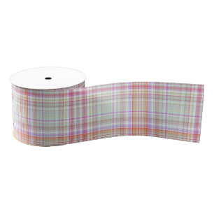 Pink and Green Elegant Modern Simple Plaid Pattern Grosgrain Ribbon