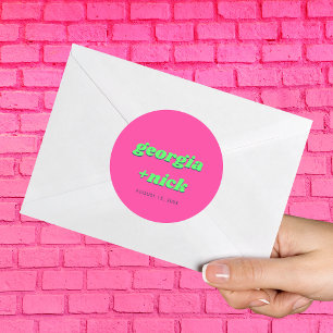 Pink and Green Engagement Party Wedding Classic Round Sticker
