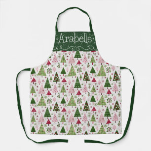 Pink and Green Festive Holiday Trees Apron