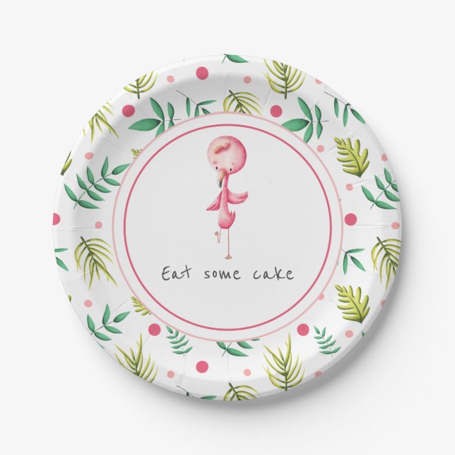 Pink and Green Flamingo Party Paper Plate (Front)