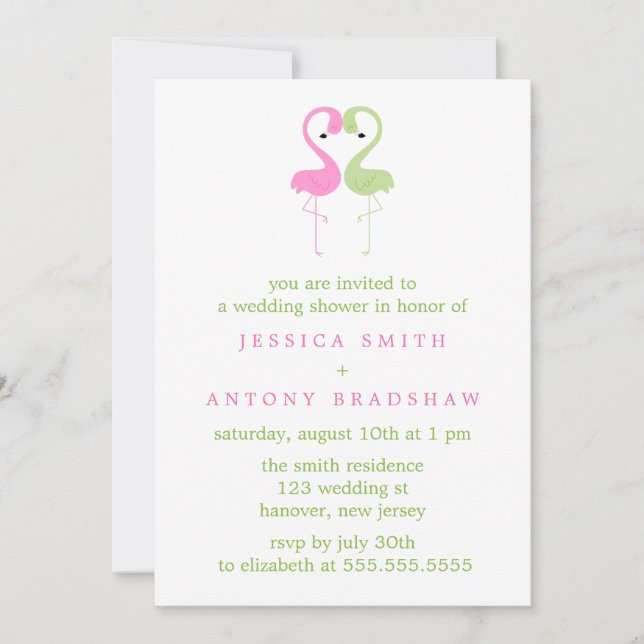 Pink and Green Flamingos Couples Wedding Shower Invitation (Front)