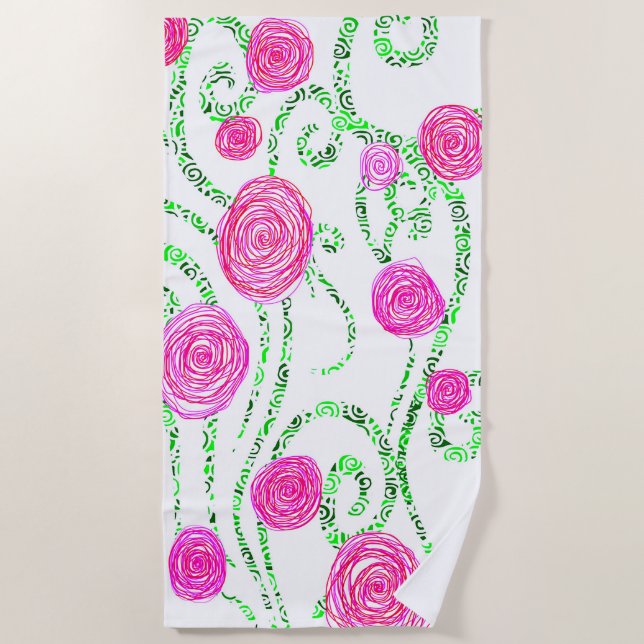 Pink and Green Floral Beach Towel (Front)