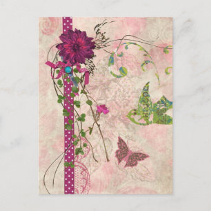 Pink and Green Floral Bella Design Postcard