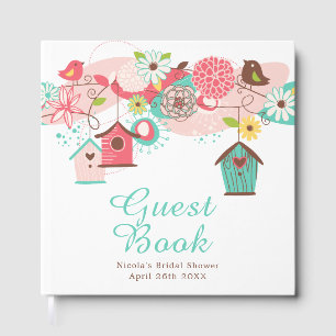 Pink and Green Floral Bird Cages Bridal Shower Guest Book
