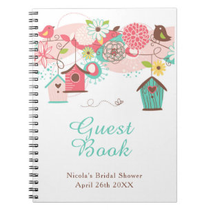 Pink and Green Floral Bird Cages Bridal Shower Notebook