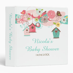 Pink and Green Floral Bird Houses Baby Shower Binder