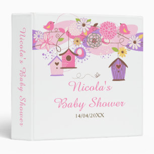Pink and Green Floral Bird Houses Bridal Shower Binder