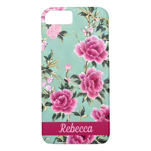 Pink and Green Floral Chinoiserie Case-Mate iPhone Case (Back)