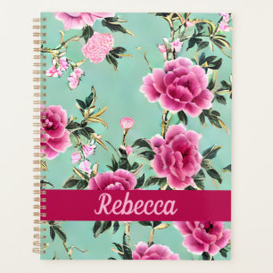 Pink and Green Floral Chinoiserie Personalized Planner