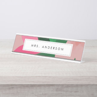 Pink and Green Floral Desk Name Plate