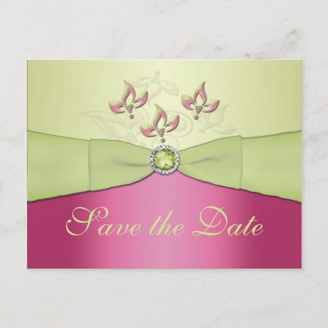 Pink and Green Floral Enregistrer la date Carte po (Devant)