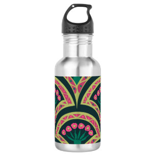 Pink and Green Floral Fan Pattern 532 Ml Water Bottle