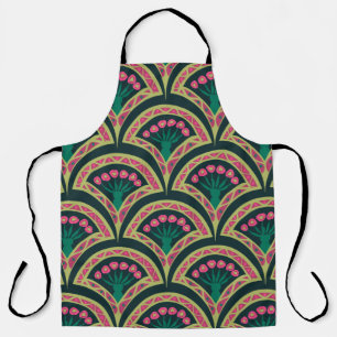 Pink and Green Floral Fan Pattern Apron