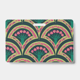 Pink and Green Floral Fan Pattern Badge