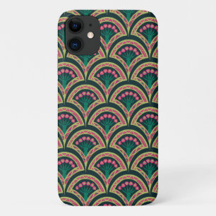 Pink and Green Floral Fan Pattern iPhone 11 Case