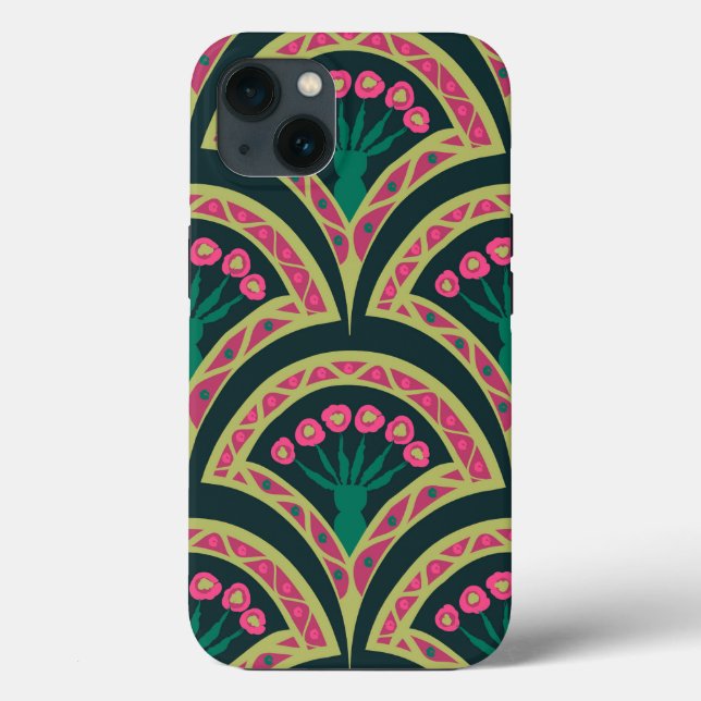 Pink and Green Floral Fan Pattern Case-Mate iPhone Case (Back)