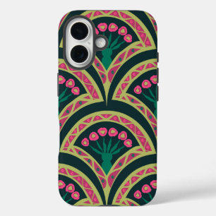 Pink and Green Floral Fan Pattern iPhone 16 Case