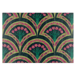 Pink and Green Floral Fan Pattern Cutting Board