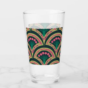 Pink and Green Floral Fan Pattern Glass