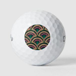 Pink and Green Floral Fan Pattern Golf Balls