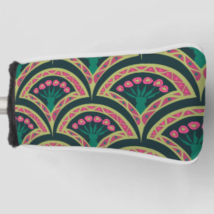 Pink and Green Floral Fan Pattern Golf Head Cover