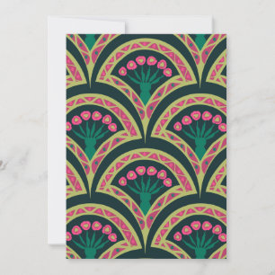 Pink and Green Floral Fan Pattern Holiday Card