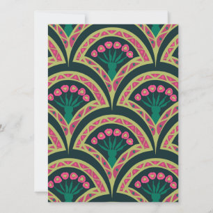 Pink and Green Floral Fan Pattern Holiday Card