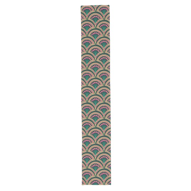 Pink and Green Floral Fan Pattern Long Table Runner (Front)