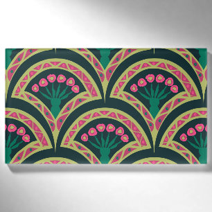 Pink and Green Floral Fan Pattern Name Tag