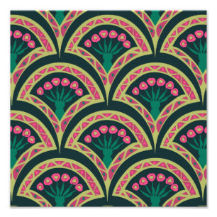 Pink and Green Floral Fan Pattern Photo Print