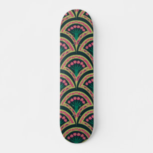 Pink and Green Floral Fan Pattern Skateboard