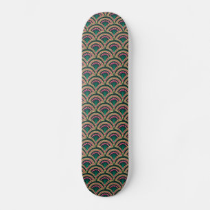 Pink and Green Floral Fan Pattern Skateboard