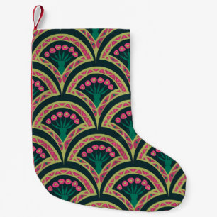 Pink and Green Floral Fan Pattern Small Christmas Stocking
