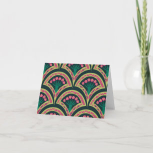 Pink and Green Floral Fan Pattern Thank You Card